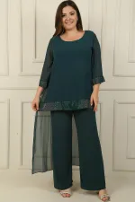 Sandy Plus Size Jumpsuit with Stone Detail Chiffon Lycra Top