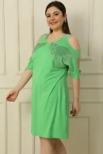 Plus Size Viscose Dress with Sleeveless, Front Stone Print Wing Pattern