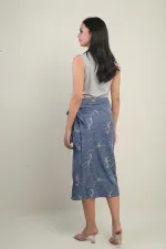 Kadın Yandan Bağlamalı Kordeneli Midi Etek