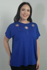 Blouse BB à imprimé pierre sur les épaules, col rond et manches chauve-souris pour femme