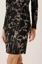 Wrap Neck Buckle Detail Patterned Lycra Dress