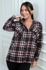 Chemise à capuche pour femme, motif à carreaux, poches à boutons métalliques