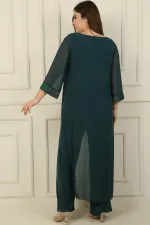 Sandy Plus Size Jumpsuit with Stone Detail Chiffon Lycra Top