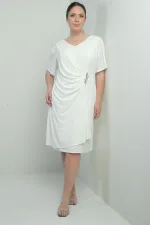 Robe femme à col en V froncée sur le devant avec détails en pierres, doublée, grandes tailles, Lycra