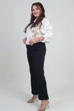 Pantalon palazzo grande taille en crêpe tricoté extensible à taille élastique pour femme