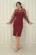 Robe courte en crêpe pour femme, ornée d'un imprimé floqué de feuilles en tulle et d'une ceinture.