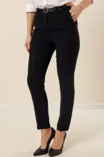 Beli Kemerli Yandan Cepli Dar Paça Krep Geniş Beden Aralıklı Pantolon