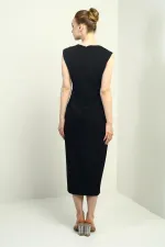 Kadın Kendinden Telalı Önü Yırtmaçlı Midi Elbise