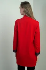 Kadın Şal Yaka Kol Ucu Leopar Desenli Likralı Uzun Ceket