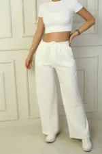 Pantalon palazzo à poches plissées pour femme