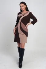 Kadın Geometrik Desenli Astarlı Kısa Krep Elbise