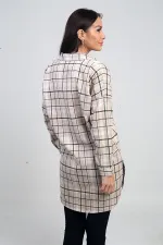 Kadın Yanları Yırtmaçlı Ekose Uzun Gömlek