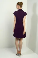 Kadın Önü Yarım Fermuar Ve Dantel Detaylı Kendinden Telalı Kısa Kloş Elbise