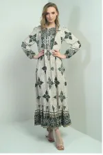 Robe longue hijab pour femme avec motif ethnique et décolleté