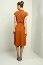 Women's Button-Front Belted Shirt Collar Short-Sleeve Dress