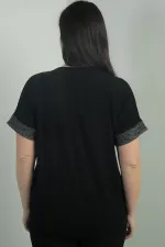 Women's Plus Size Blouse with Glitter Mesh Detail on Collar and Cuffs