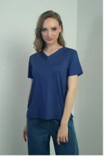 Women's V-Neck Slit Short Sleeve Blouse