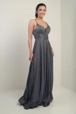 Robe de soirée longue à bretelles, doublée et pailletée