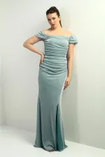 Women's Skirt and Bust Gathered Lining Glittery Mermaid Dress