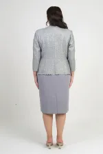 Robe en crêpe avec col et doublure ornés, veste à sequins, ensemble deux pièces grande taille