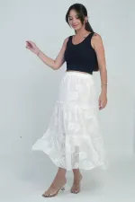 Kadın Beli Lastikli Astarlı DesenliTül Etek