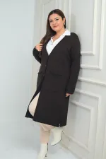 Gilet long en maille grande taille pour femme, avec poches et détails rayés