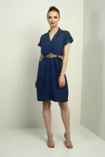 Women's Dress with Patch Pockets and Belt Waist