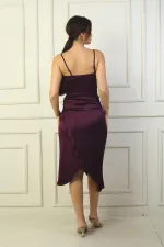 Robe mi-longue asymétrique à bretelles et doublure drapée pour femme