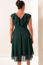 Yaka Volanlı Şifon Büyük Beden Elbise