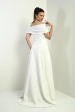 Straplez Kloş Telalı Astarlı Uzun Krep Abiye Elbise