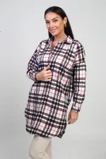 Chemise longue à carreaux pour femme avec fentes latérales