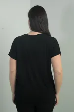 Blouse BB à imprimé pierre sur les épaules, col rond et manches chauve-souris pour femme