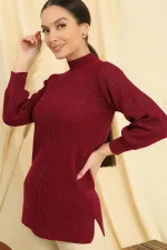 Low Neck Knitted Pattern Sports Tunic Sweater