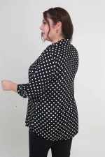 Kadın Kol Katlamalı Puantiyeli Büyük Beden Gömlek