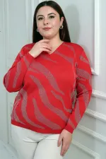 Chemisier grande taille à col en V et motif zèbre pailleté