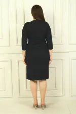 Kadın Kruvaze Yaka Uzun Kollu Astarlı Pileli Beli Aksesuar Detaylı Büyük Beden Simli Kısa Elbise