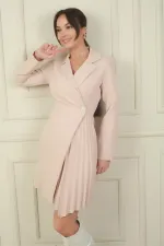 Double-breasted collar pleated detail jacket dress