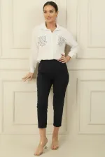 Beli Lastikli Önü Cepli Tek Pile Dar Paça Geniş Beden Aralıklı Pantolon