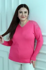 Chemisier en maille grande taille à imprimé pierre et col en V pour femme