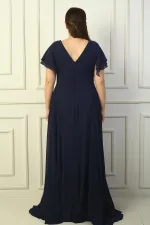 Robe longue en mousseline de soie grande taille pour femme, col en V, drapée, brodée de perles, doublée