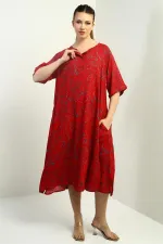 Women's Shawl Patterned Oversize Dress with Pockets