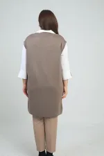 Gilet long en maille pailletée grande taille à rayures et poches pour femme