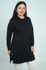 Blouse tunique tricotée grande taille pour femme, avec boutons et fentes latérales