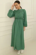 Laced Linen Effect Long Dress