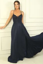 Robe de soirée longue à bretelles, doublée et pailletée