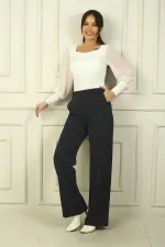 Kadın Yandan Cepli Boyuna Çizgili Palazzo Pantolon