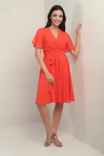 Robe en mousseline doublée à encolure cache-cœur et manches à volants pour femme