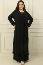 Robe couleur sable ornée de pierres, haut en mousseline, grande taille, ensemble deux pièces