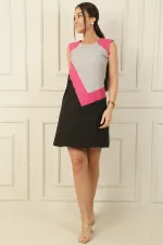 Linen-Effect Dress with Triangle Garnish