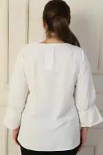 V Yaka Yarı Organze Krep B.B. Bluz